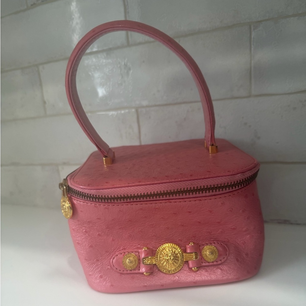 Versace real ostrich skin vanity bag with mirror